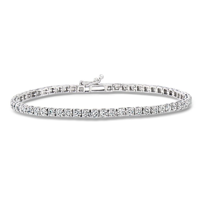 Platinum tennis bracelet with lab-grown round diamonds and secure side clasp