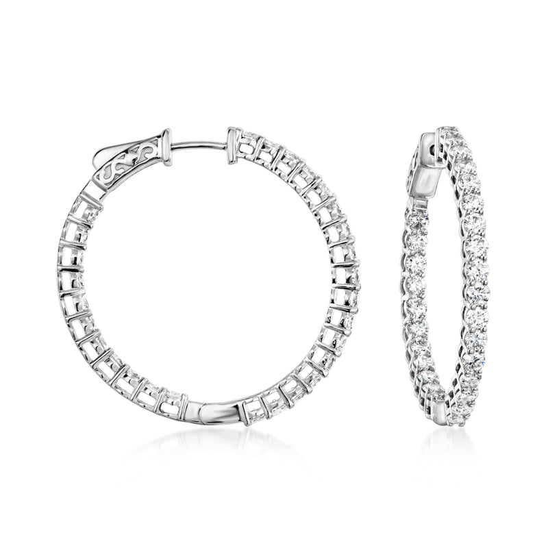 Diamond inside-outside hoop earrings in white gold, front and side views