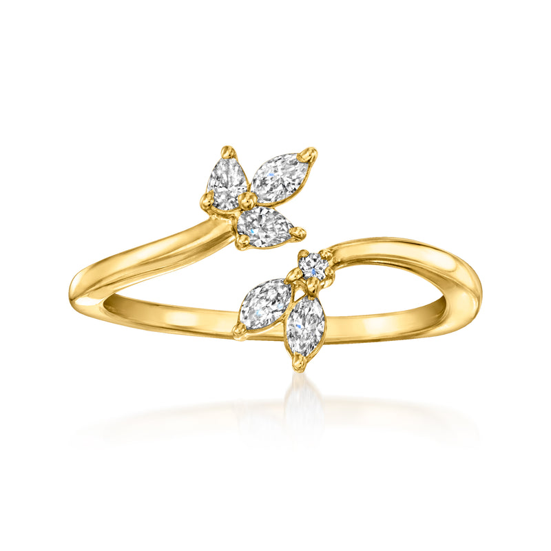 Gold bypass ring with marquise lab-grown diamond accents and prong settings
