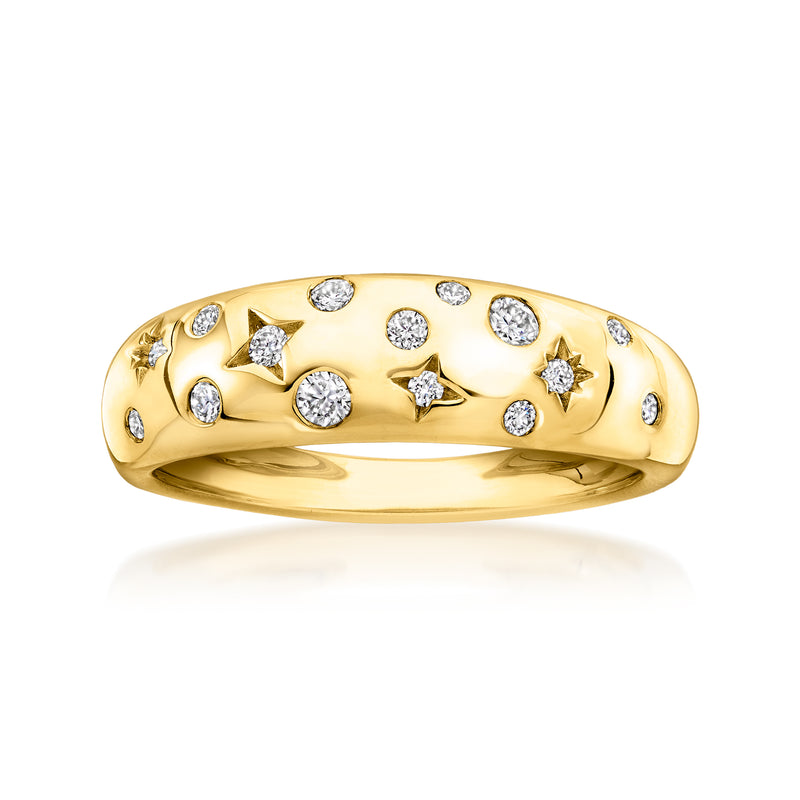 Gold over sterling diamond ring with scattered round stones on a wide band
