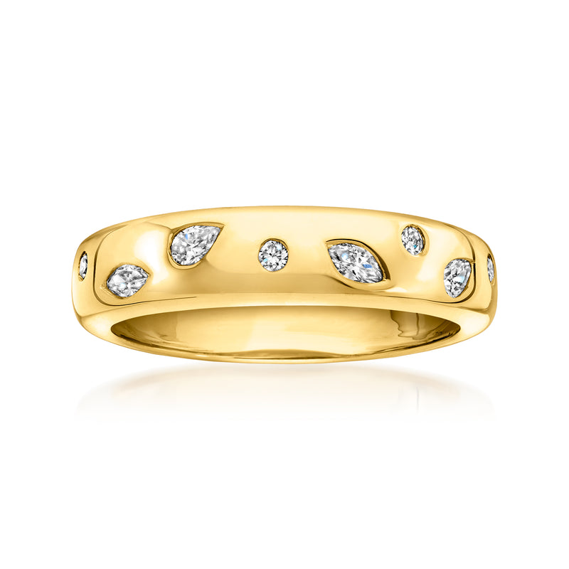Scattered diamond ring in 18kt gold over sterling, rounded band with five stones