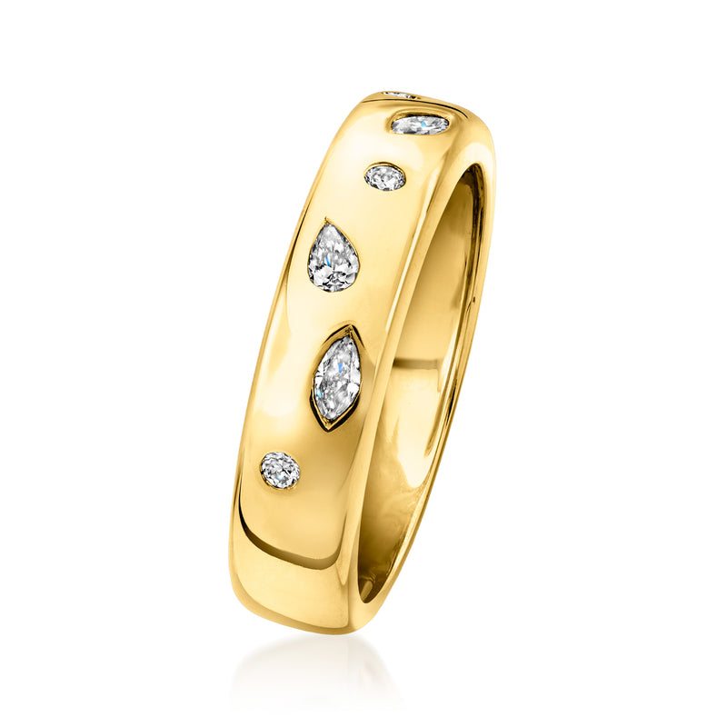 Scattered diamond ring in 18kt gold over sterling, contoured profile with five round stones