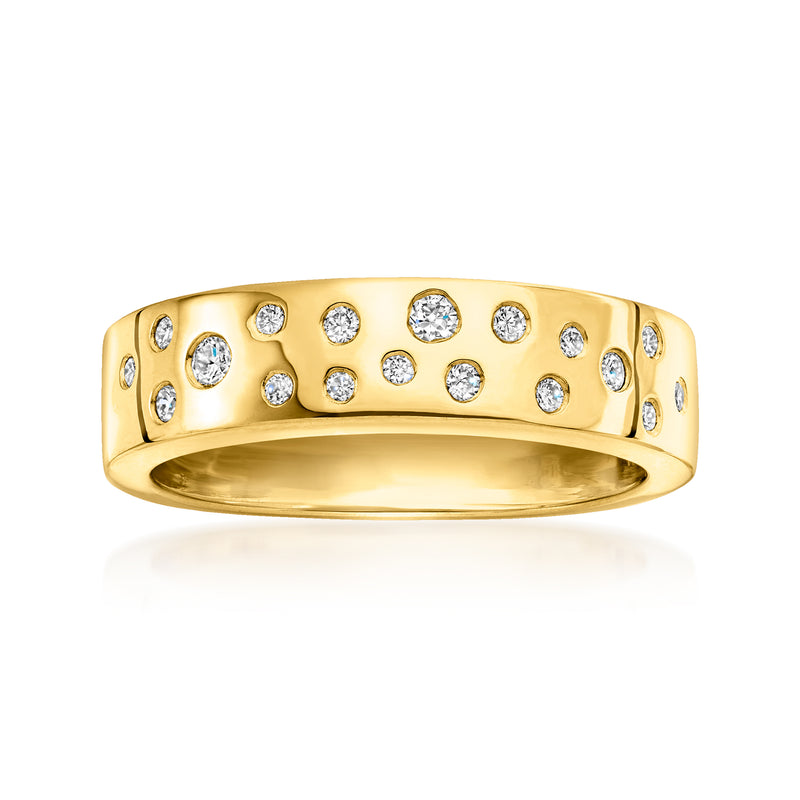 Gold over sterling ring with scattered round diamonds on a wide band