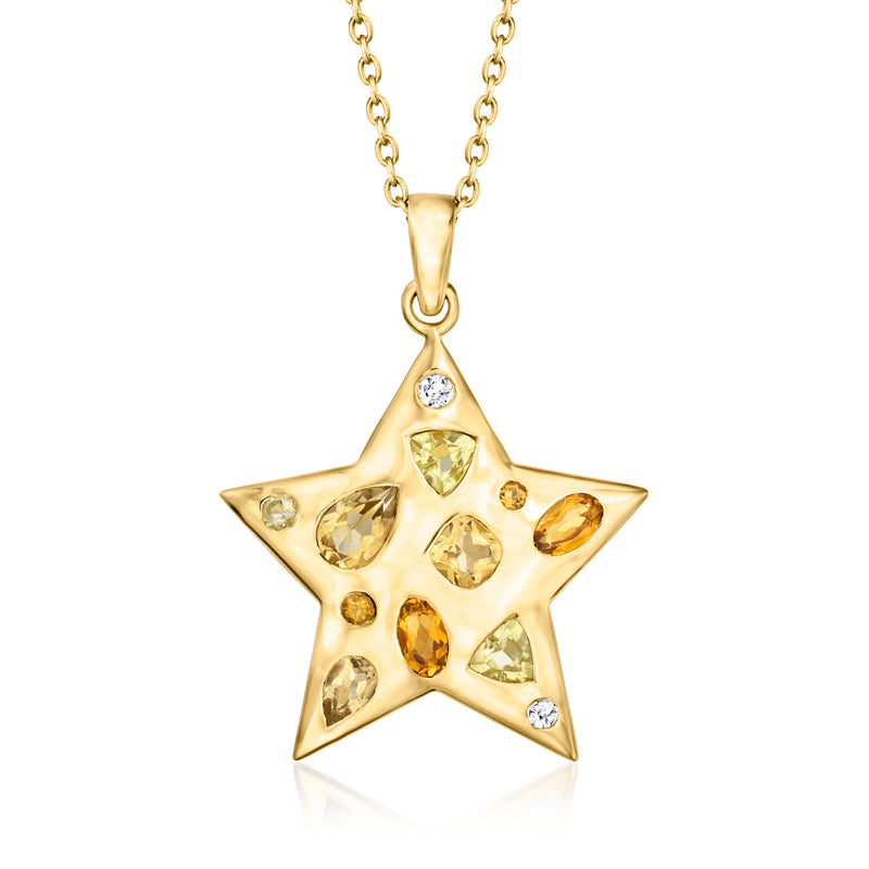 Gold star pendant necklace with yellow gemstones and lab-grown diamond accents