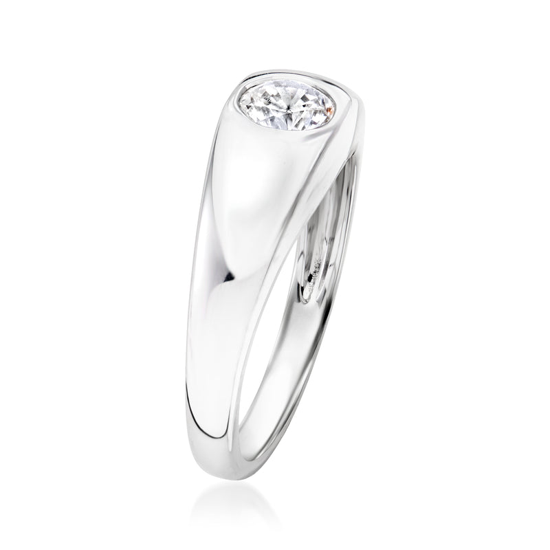 Sterling silver CZ solitaire ring with round crystal setting and smooth curved band