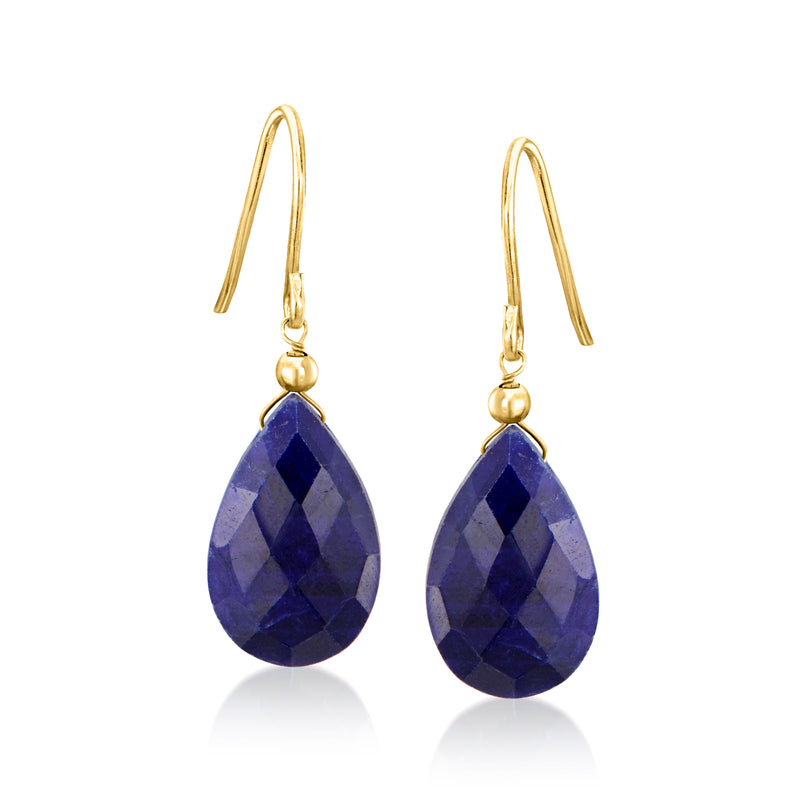 10kt yellow gold sapphire teardrop drop earrings with earwire and small gold ball