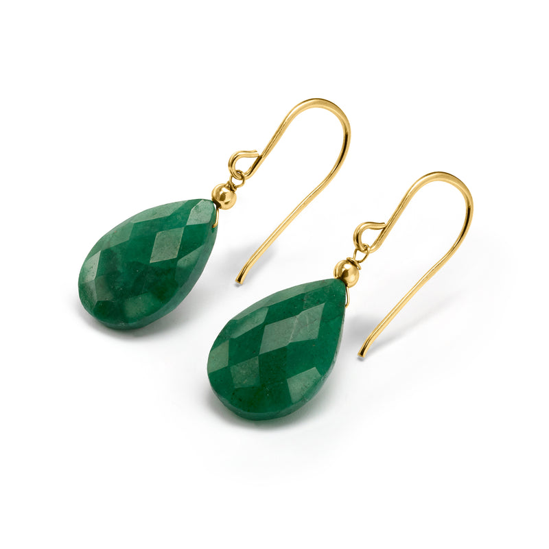 Faceted green teardrop gemstone drop earrings on 10kt yellow gold earwires