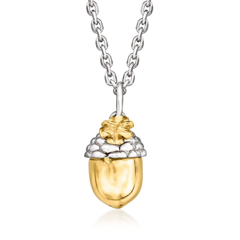 Acorn pendant necklace with silver chain, gold cap and silver acorn base