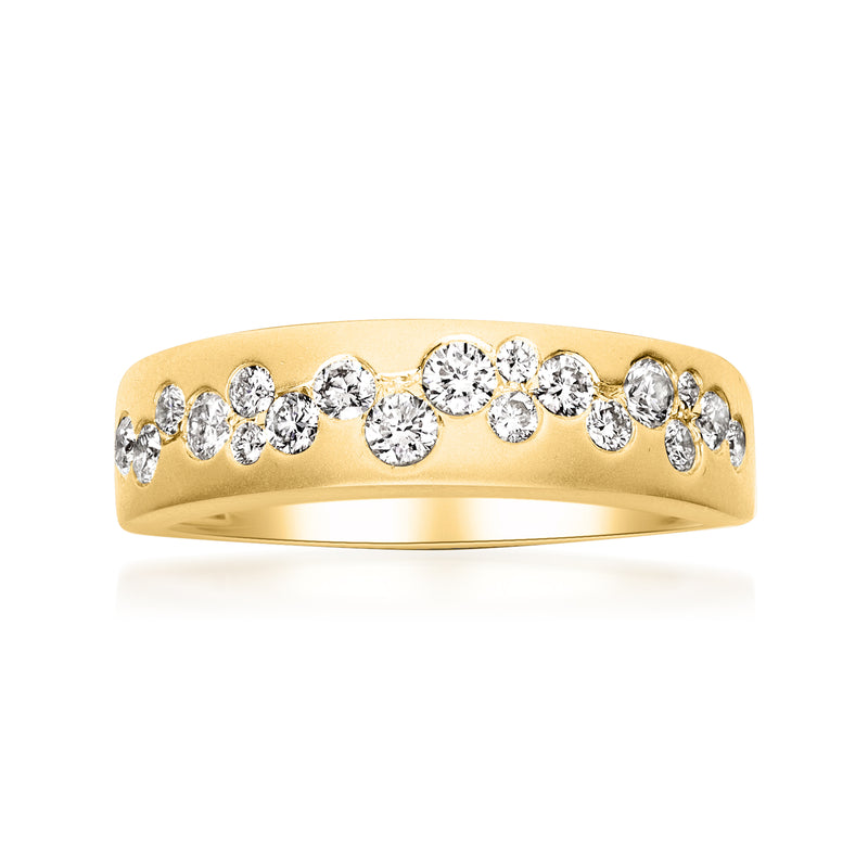 14kt yellow gold diamond bubble ring with round stones across the top