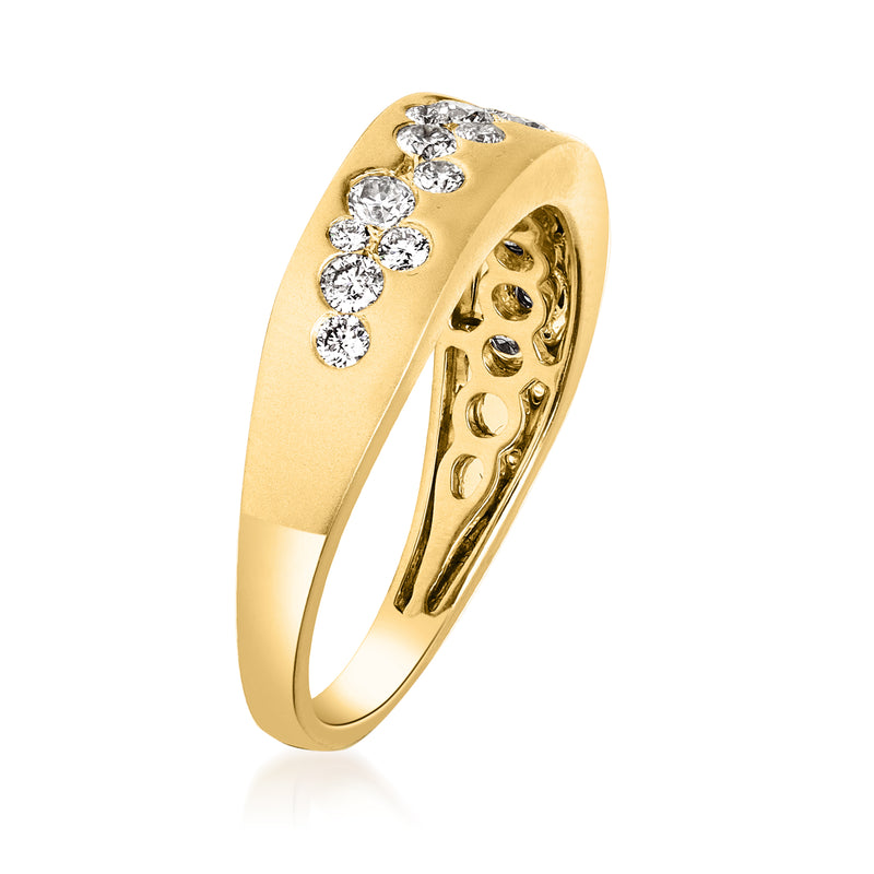 14kt yellow gold diamond bubble ring, side view with round diamonds set on top