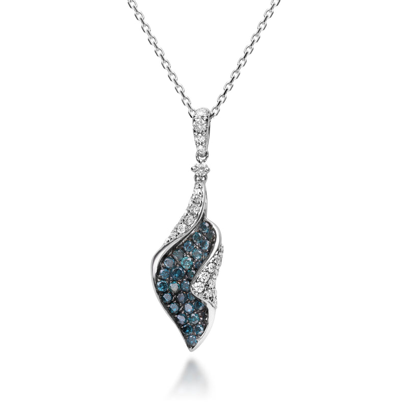 .60 ct. t.w. Blue and White Diamond Leaf Pendant Necklace in 14kt White Gold. 16"
