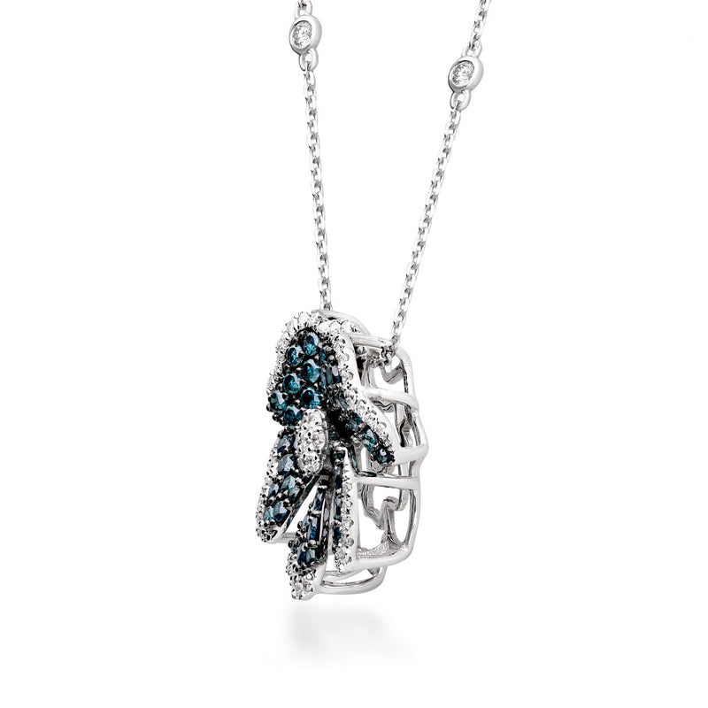 1.45 ct. t.w. Blue and White Diamond Flower Pendant Necklace in 14kt White Gold. 16"