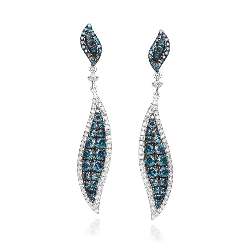 1.70 ct. t.w. Blue and White Diamond Wave Drop Earrings in 14kt White Gold
