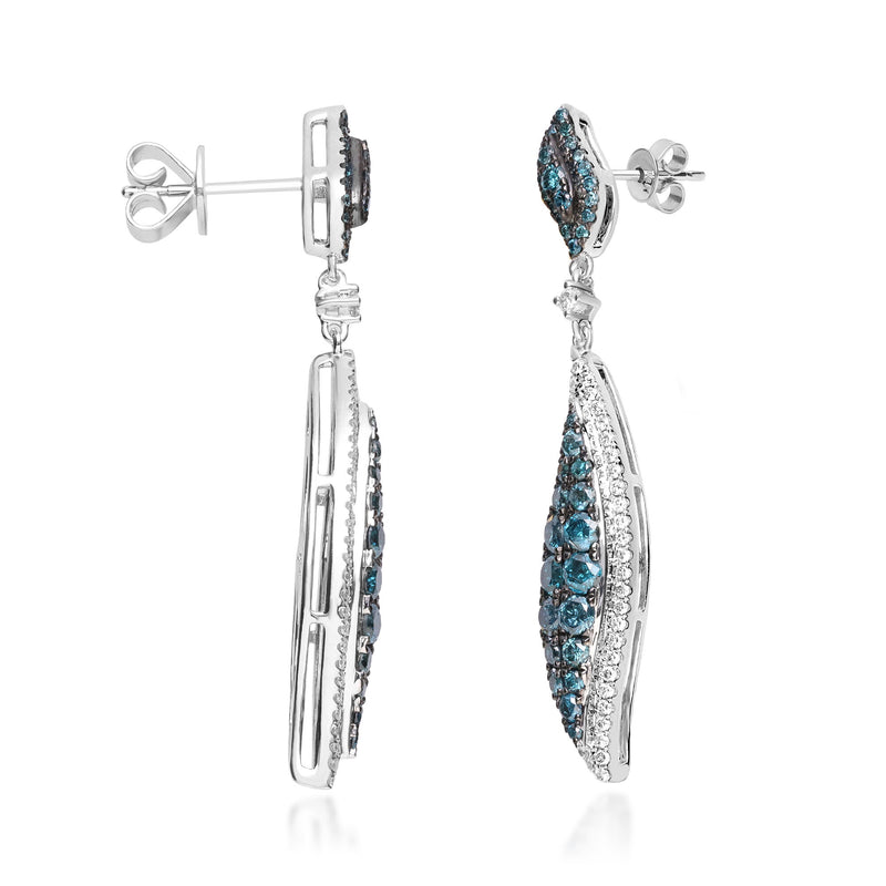 1.70 ct. t.w. Blue and White Diamond Wave Drop Earrings in 14kt White Gold