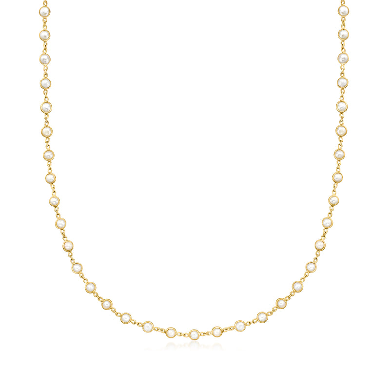 18kt gold over sterling cultured pearl station necklace with round pearls