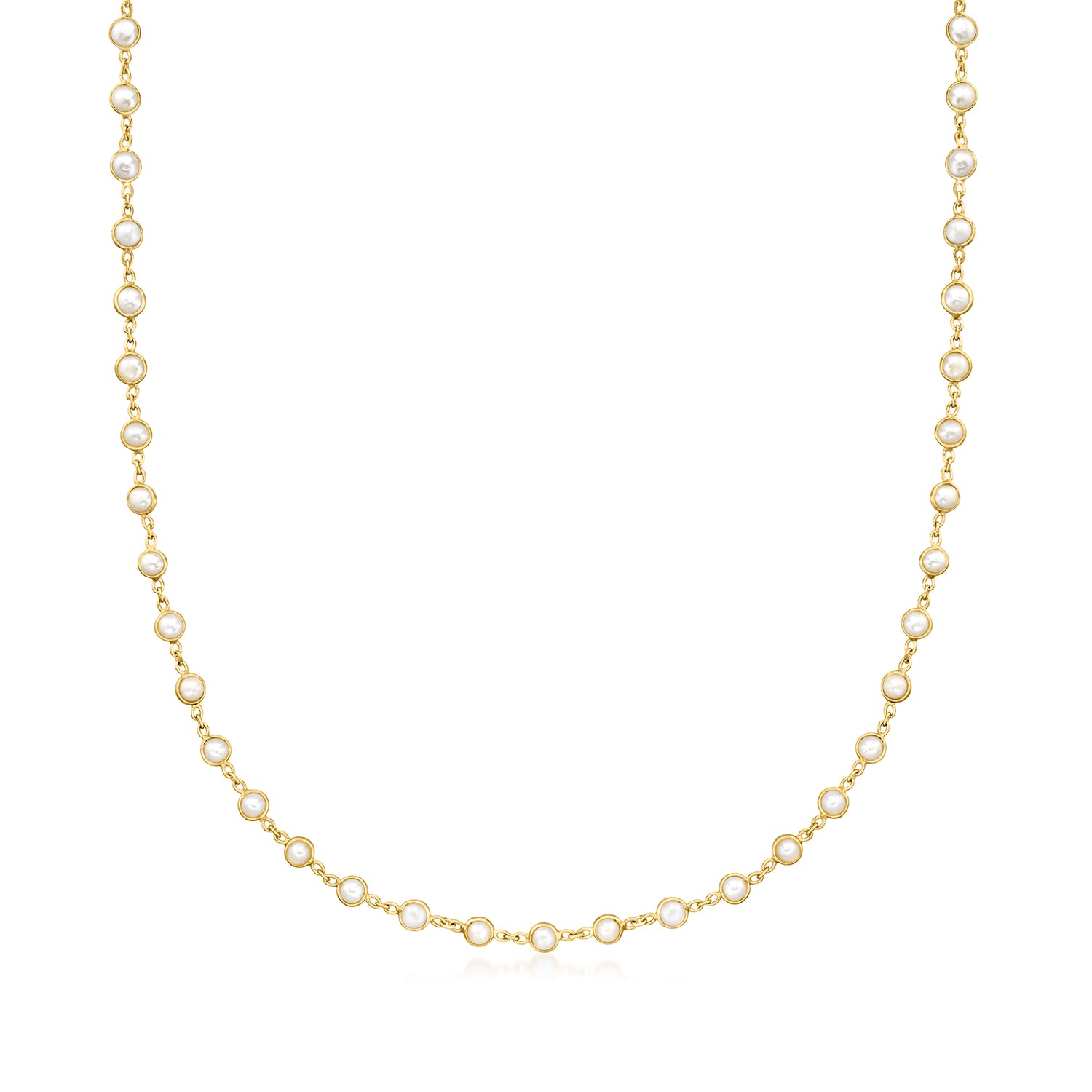 4mm Cultured Pearl Station Necklace in 18kt Gold Over Sterling