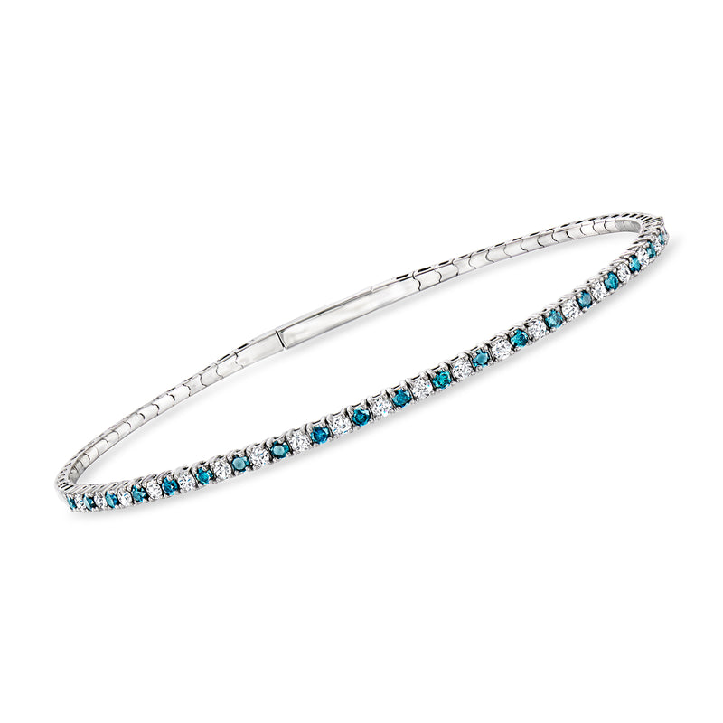 14kt white gold flex bracelet with blue and white diamond rows