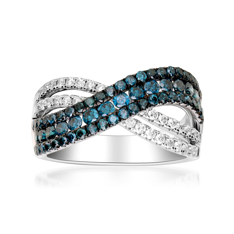 1.40 ct. t.w. Blue and White Diamond Crisscross Ring in 14kt White Gold