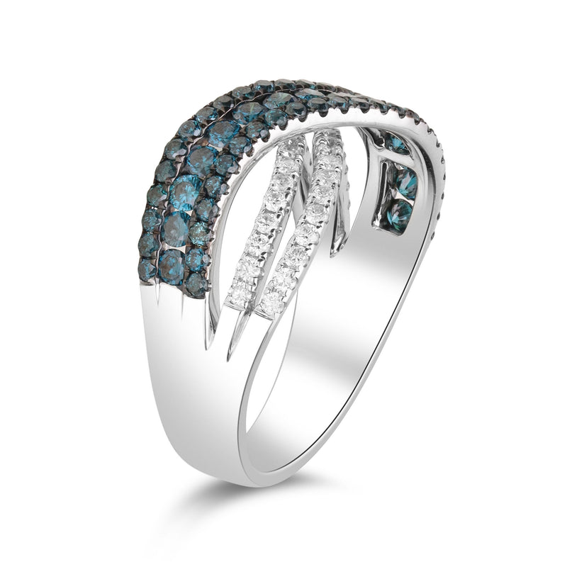 1.40 ct. t.w. Blue and White Diamond Crisscross Ring in 14kt White Gold