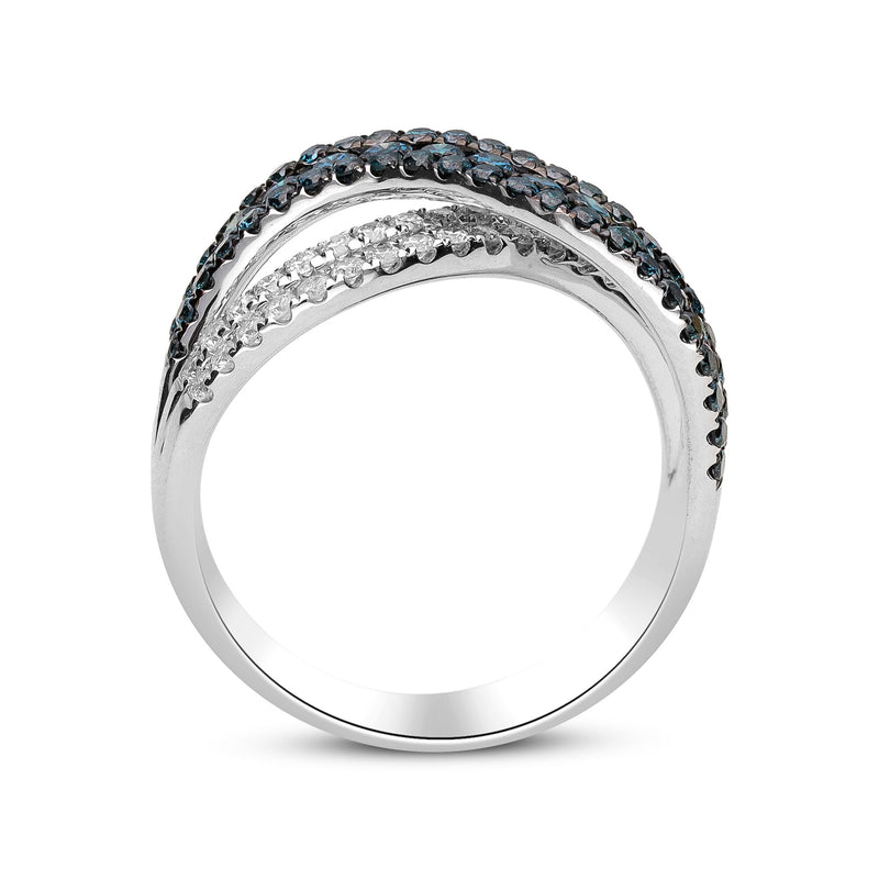 1.40 ct. t.w. Blue and White Diamond Crisscross Ring in 14kt White Gold