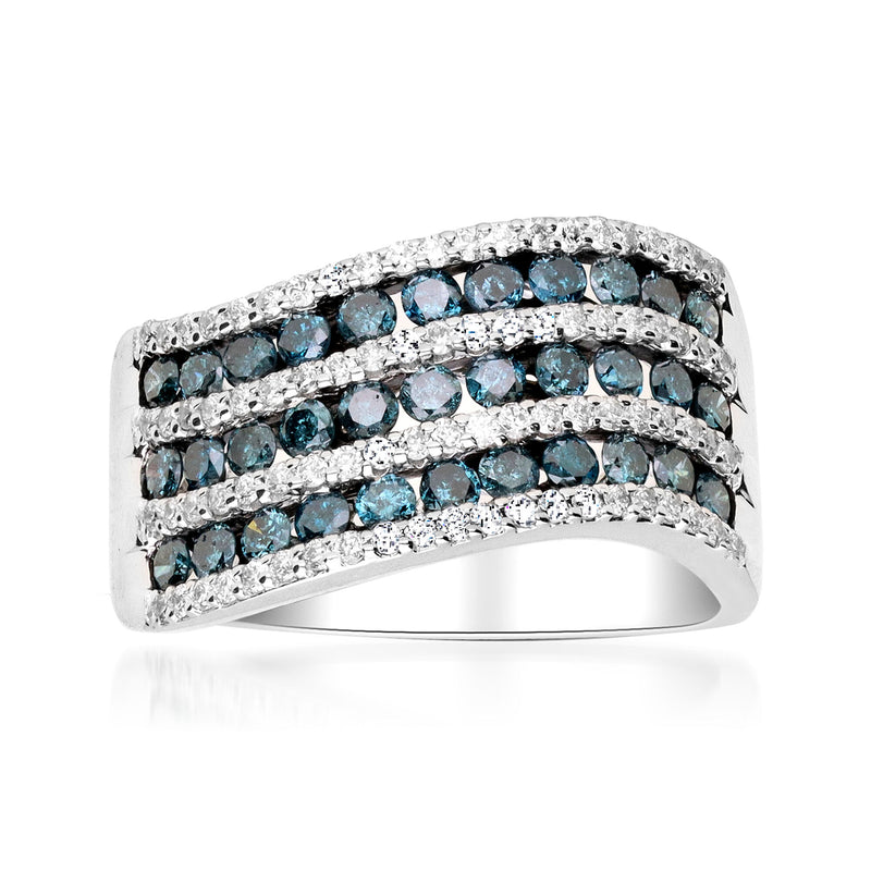 1.50 ct. t.w. Blue and White Diamond Striped Ring in 14kt White Gold