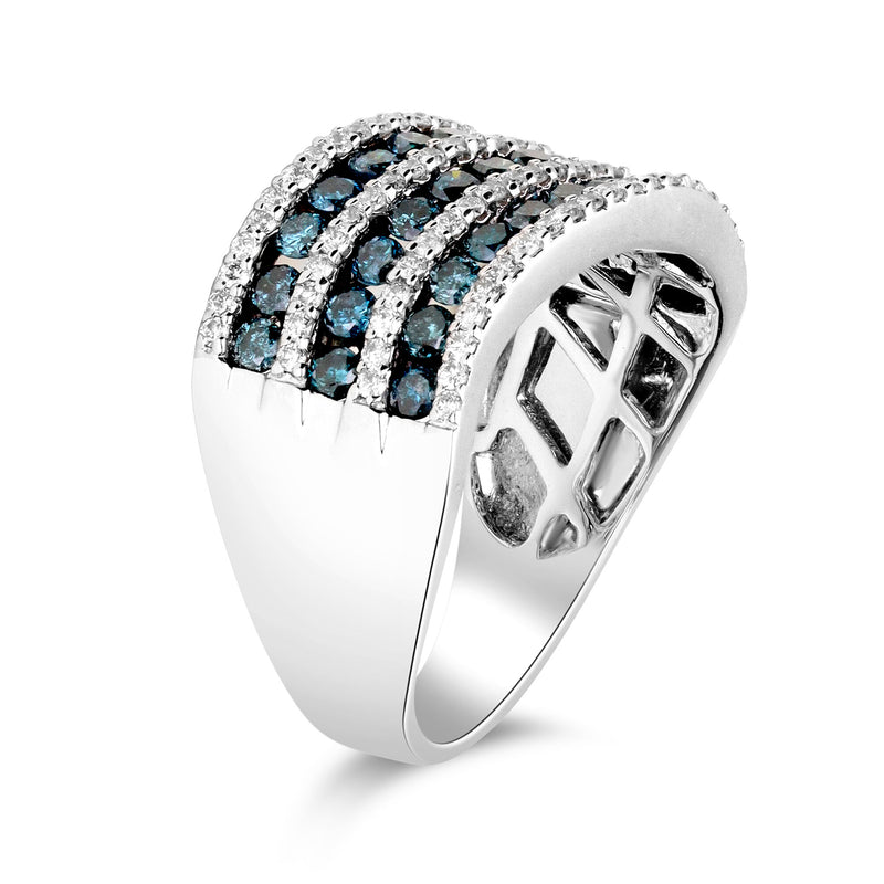 1.50 ct. t.w. Blue and White Diamond Striped Ring in 14kt White Gold