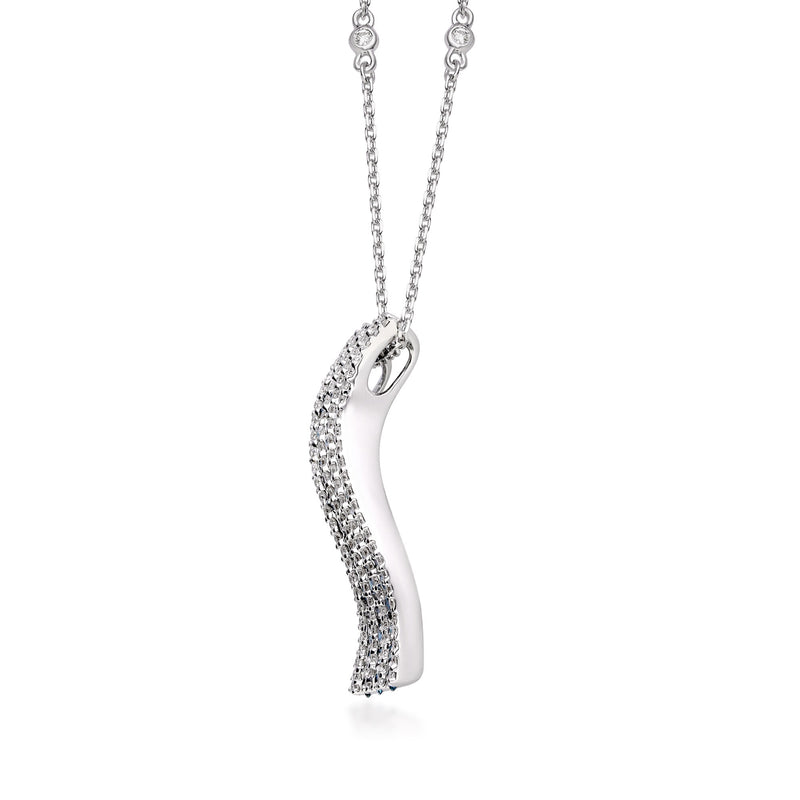 1.35 ct. t.w. Blue and White Diamond Striped Wave Pendant Necklace in 14kt White Gold. 16"