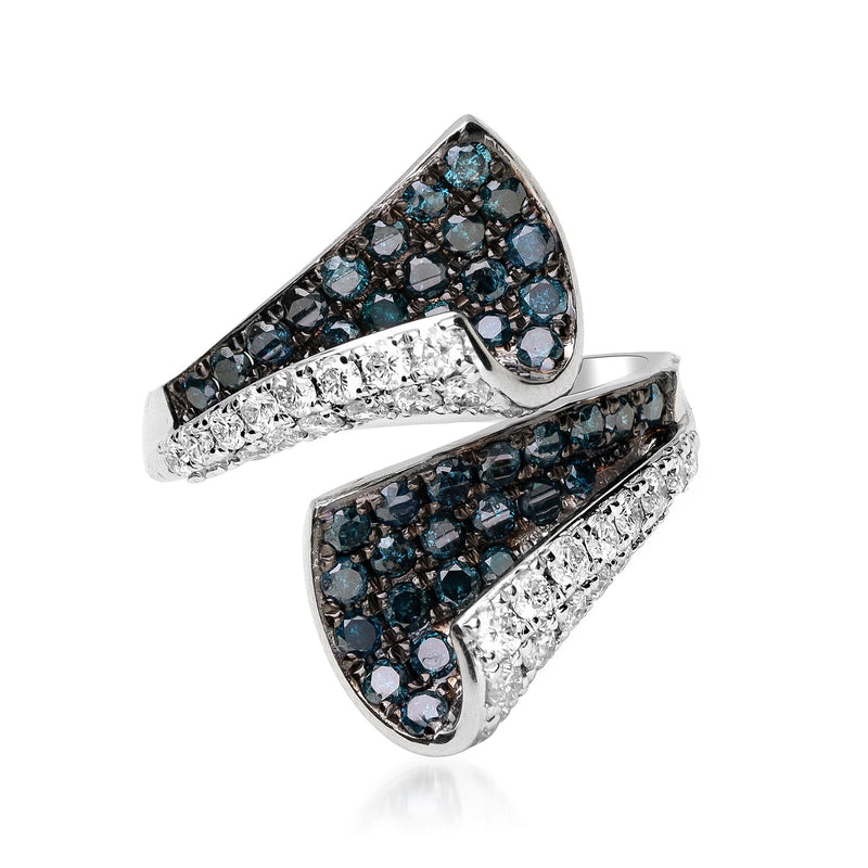 1.60 ct. t.w. Blue and White Diamond Bypass Ring in 14kt White Gold