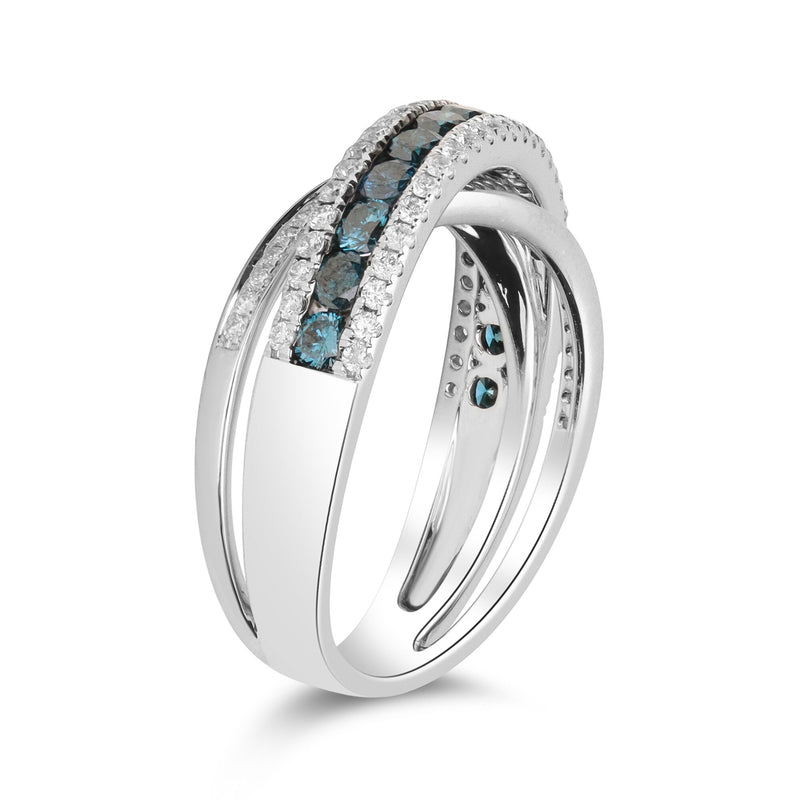 1.20 ct. t.w. Blue and White Diamond Crisscross Ring in 14kt White Gold