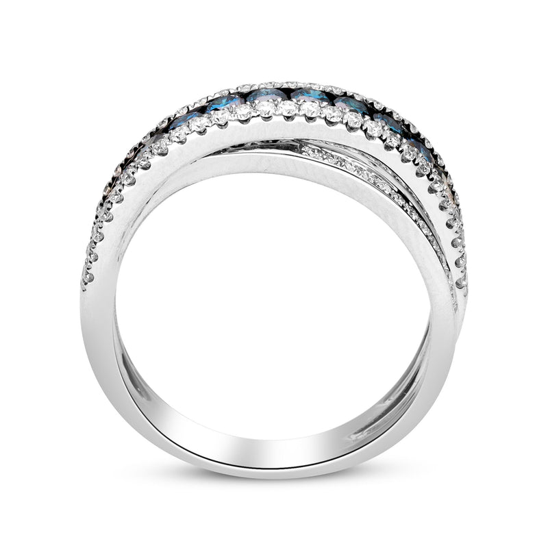 1.20 ct. t.w. Blue and White Diamond Crisscross Ring in 14kt White Gold
