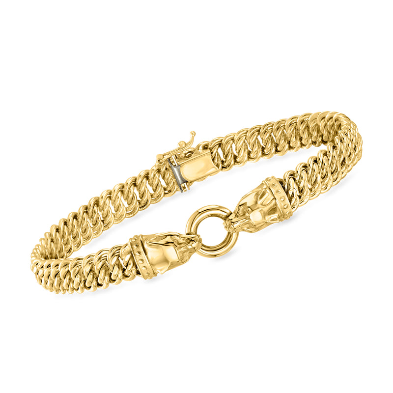 14kt yellow gold chain bracelet with panther head charms and box clasp