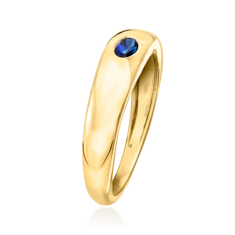 18kt gold over sterling oval sapphire ring, side view of smooth polished band