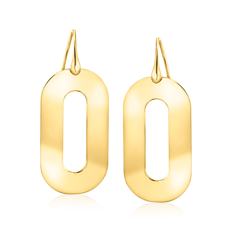 Gold over sterling oval drop earrings with cutout centers and earwire hooks