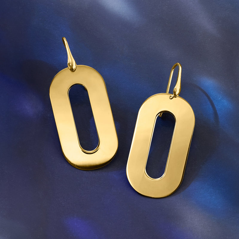 Gold over sterling elongated oval drop earrings with open oval cutouts