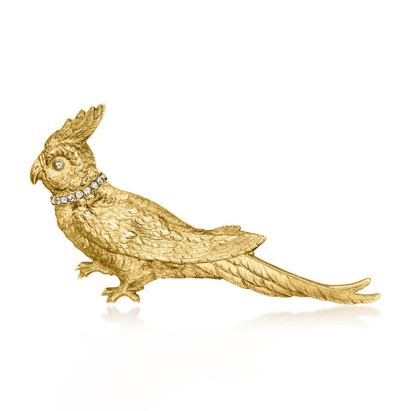 18kt yellow gold bird pin with diamond accents, vintage style, secure clasp back