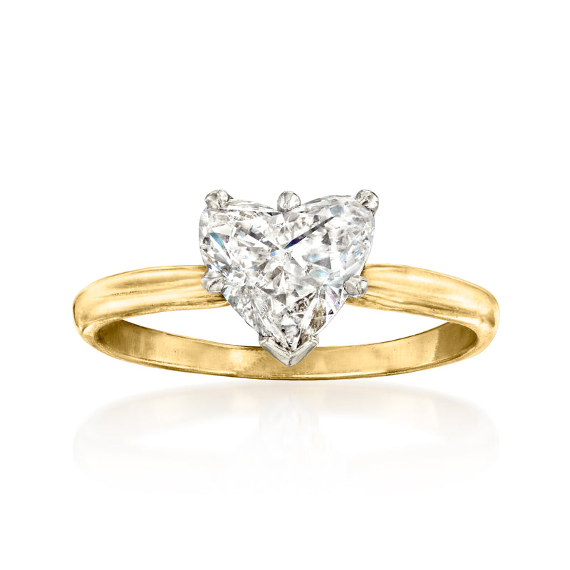 14kt yellow gold heart-shaped diamond solitaire ring with raised prongs