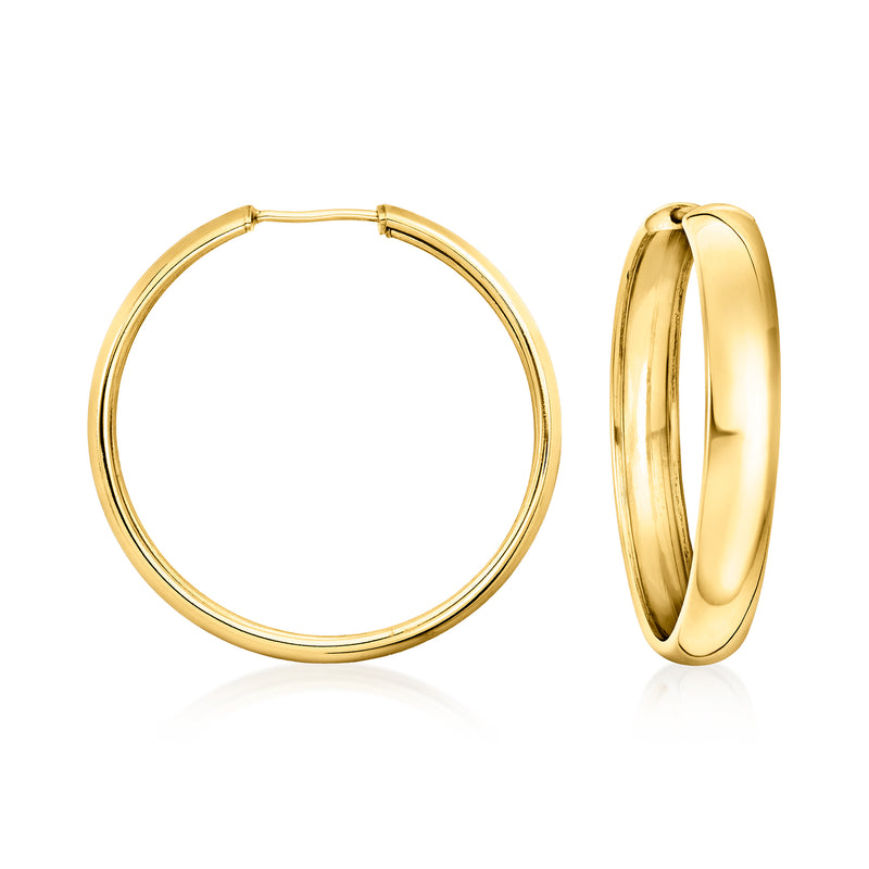 Gold over sterling endless hoop earrings, polished cylindrical hoops