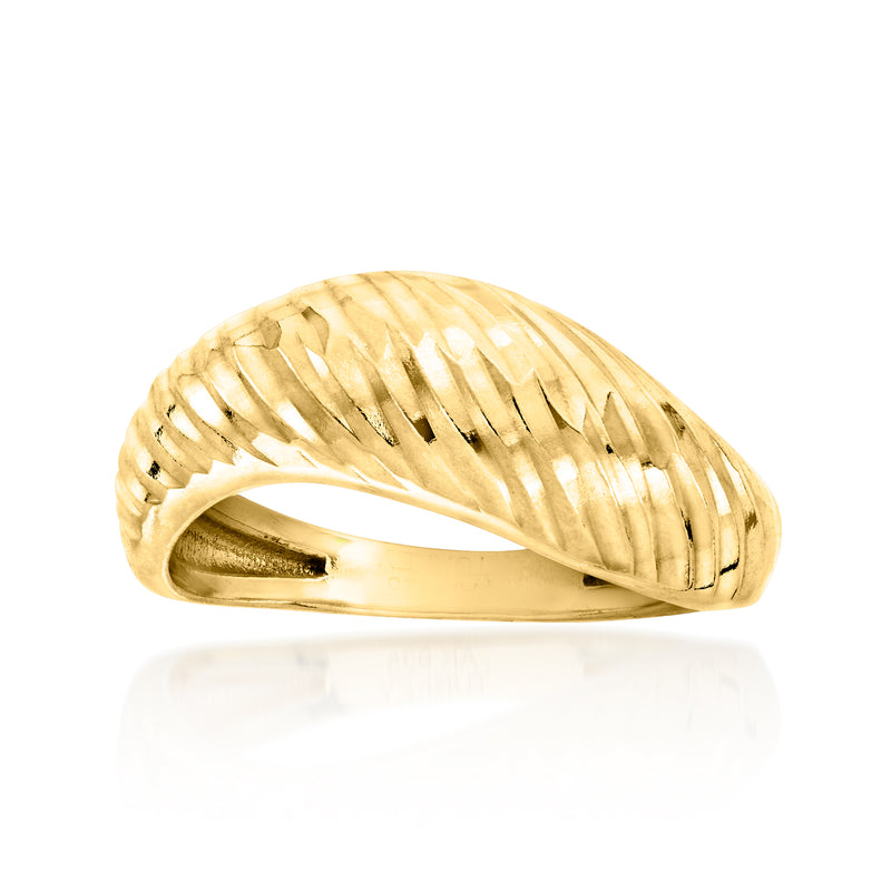 Gold-tone diamond-cut sculptural ring with ribbed, faceted band