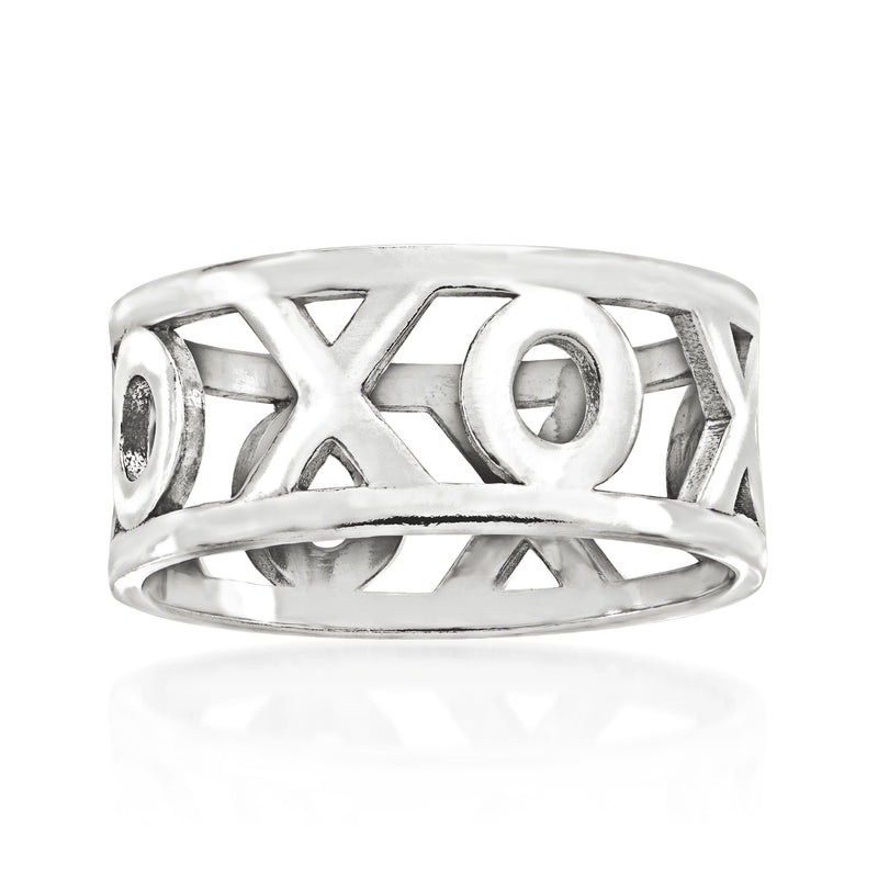 Sterling silver XO band ring with cutout X and O design