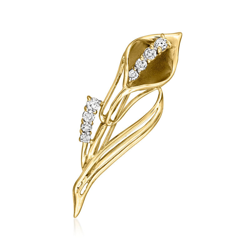 14kt yellow gold calla lily pin with clustered round diamonds