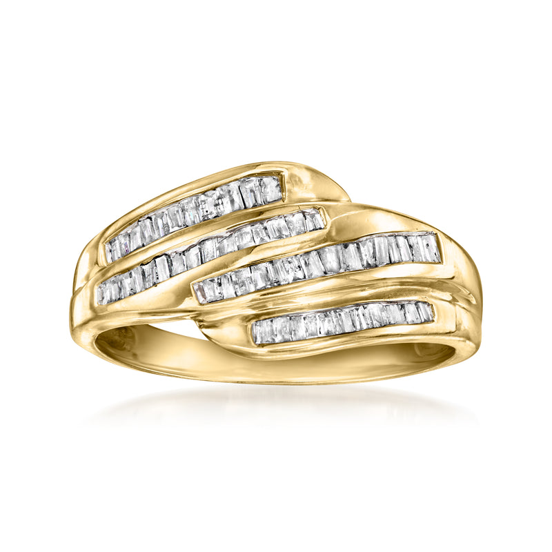 Vintage channel-set baguette diamond ring, 14kt yellow gold with three rows