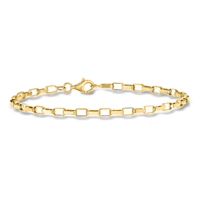 Gold over sterling box-link bracelet with rectangular links and clasp