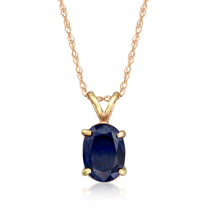 14k rose gold pendant necklace with oval blue sapphire in four-prong setting