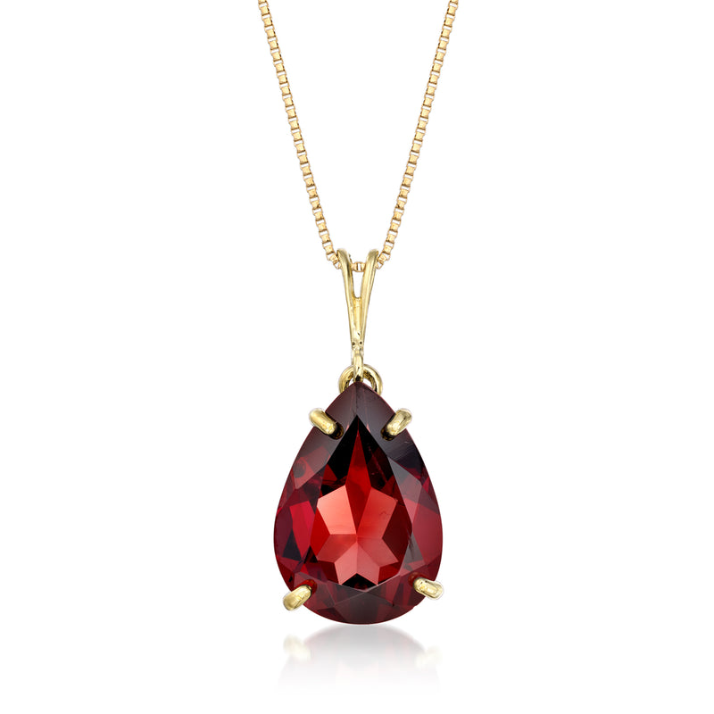 Vintage garnet pendant necklace in 10kt yellow gold with teardrop marquise red stone