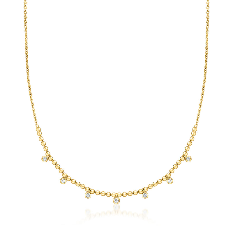 18kt gold over sterling bead-station diamond necklace with small round stones