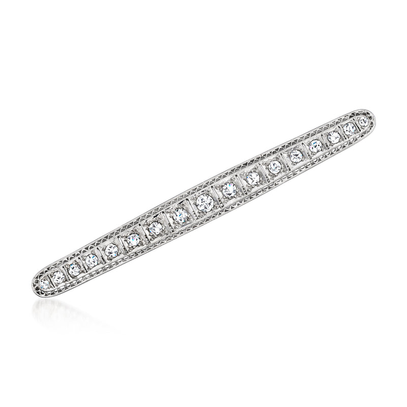 Platinum diamond bar pin with row of round-cut stones