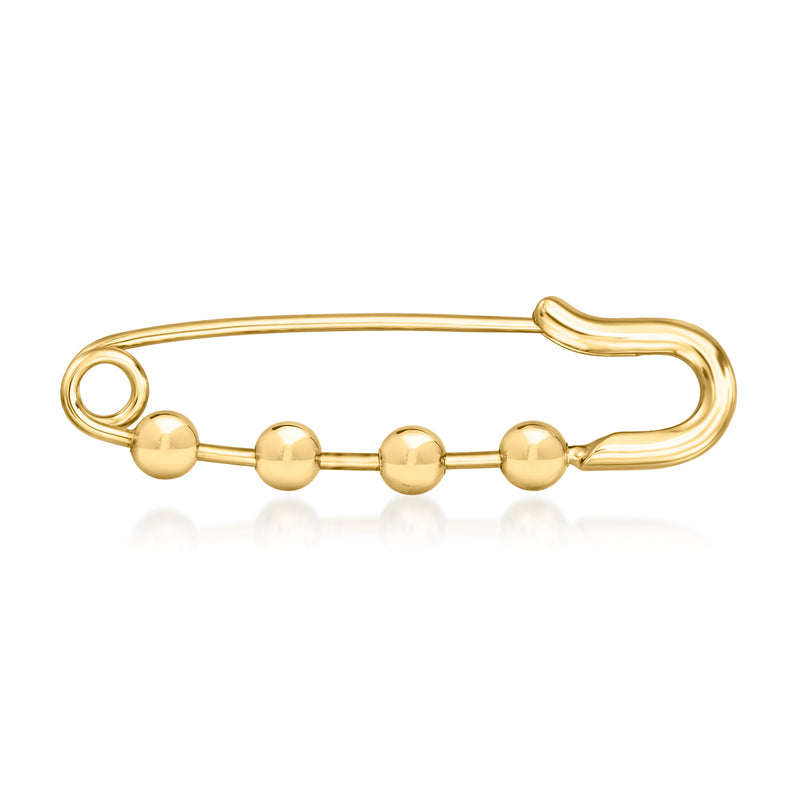 Gold-tone safety pin charm holder with four round bead links