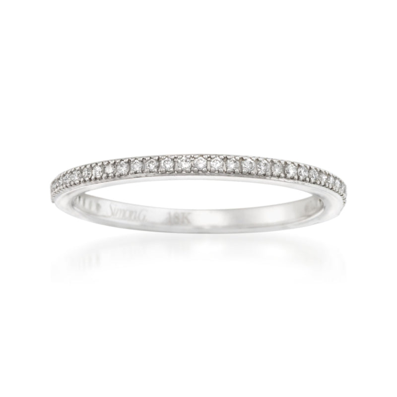 Diamond wedding band in 18kt white gold with pave-set stones