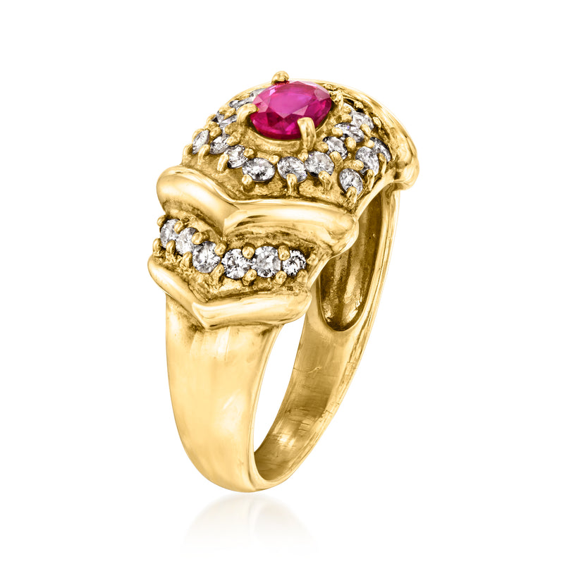 Vintage 18kt yellow gold ring with ruby center and diamond accents