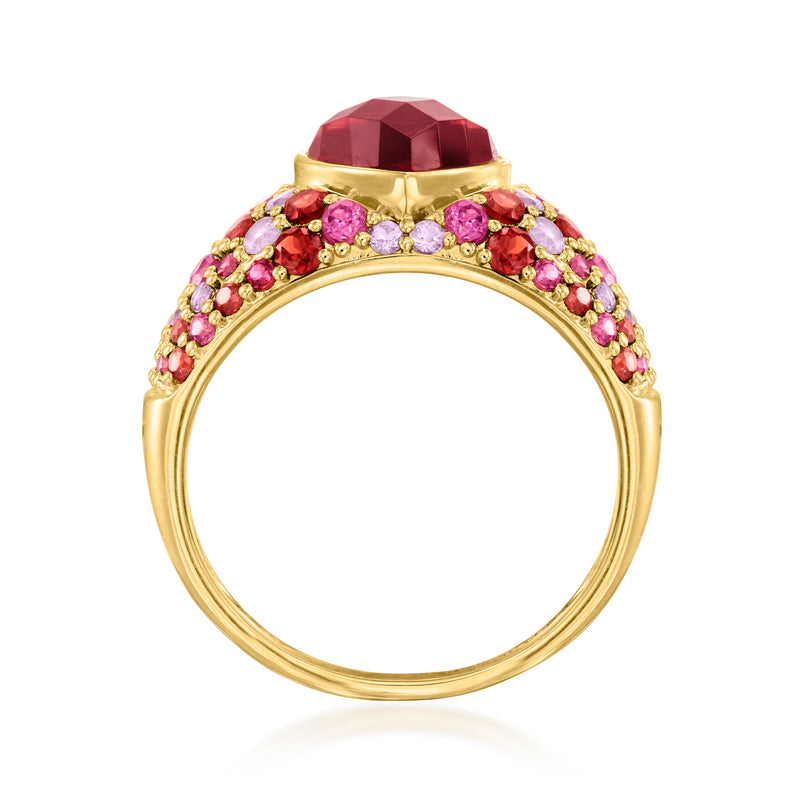 Heart-shaped garnet ring with multi-gemstone pavé in gold over sterling